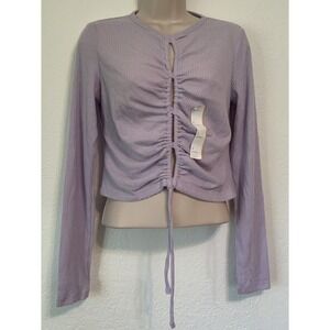 Wild Fable Women's Long Sleeve Lace-Up Cozy Knit Blouse Purple Size S